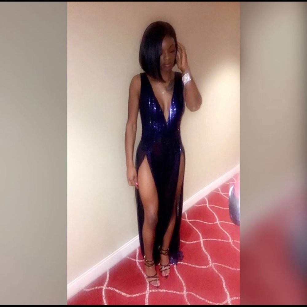 Double split waist high sequence dress
